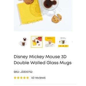 Disney Mickey Mouse 3D Double Walled Glass Mugs